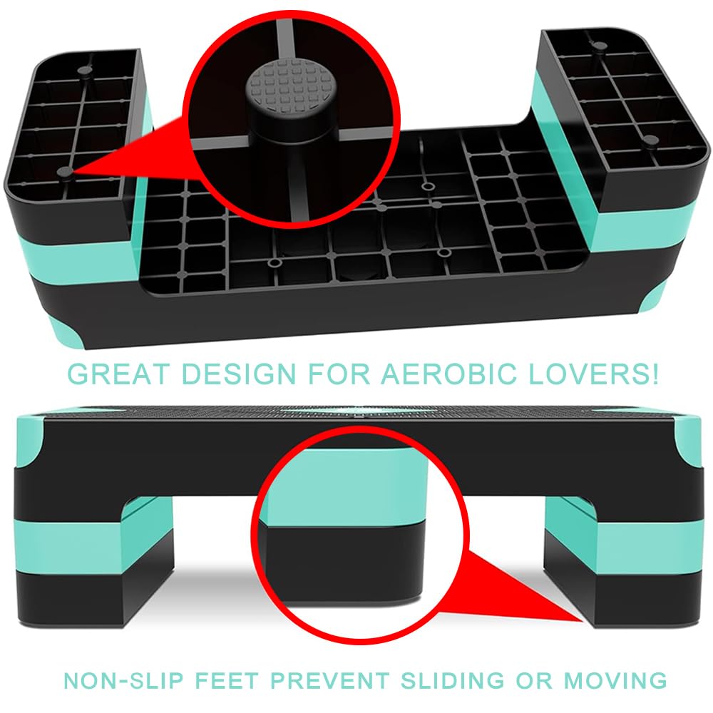 Aerobic Exercise Step, Adjustable Aerobic Stepper for Exercise, Workout Step Platform, Step Up Box, 26.5" Step Deck with 4” 6” 8” Adjustable Height Risers, Women Home Gym Fitness