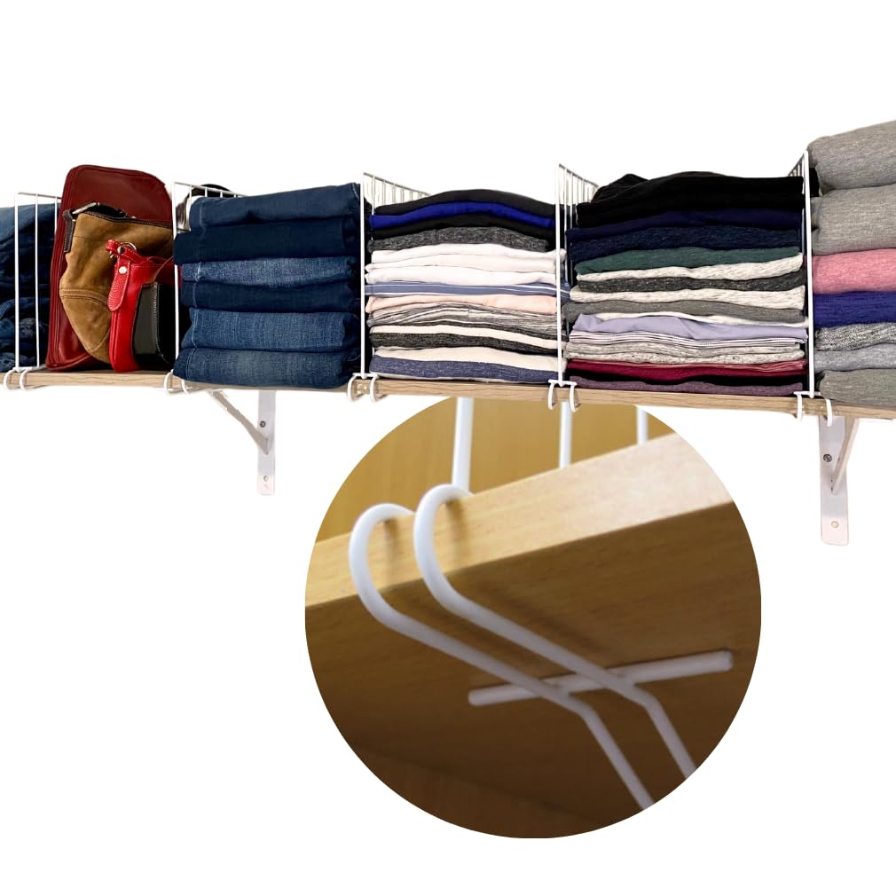 Evelots Wire Shelf Dividers - Extra Closet Organization and Storage for Home or Office -4 Pack- New Removable Hooks - Tall Shelf Separators - Easy to Clip -No Tool- Sturdy Coated Steel - 12 Inch Tall