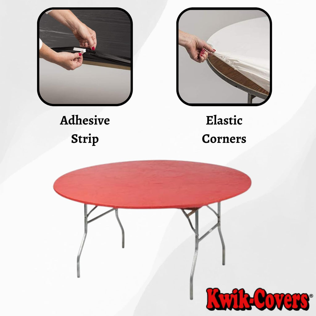 Kwik-Covers 60" Round Fitted Plastic Table Covers, 5 Pack (Black)
