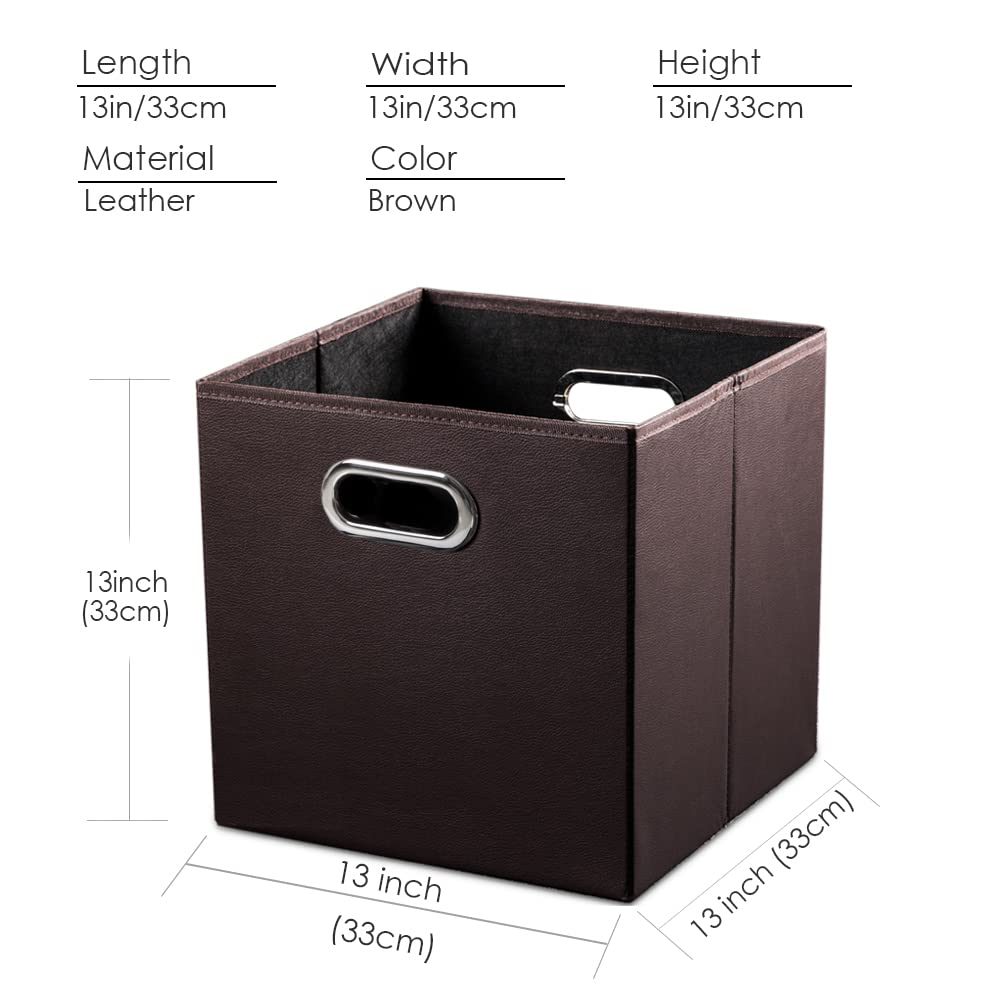 PRANDOM Leather Foldable Cube Storage Bins 11x11 inch [4-Pack] Fabric Storage Baskets Cubes Drawer with Cotton Handles Organizer for Shelves Nursery Closet Bedroom Clothes Black
