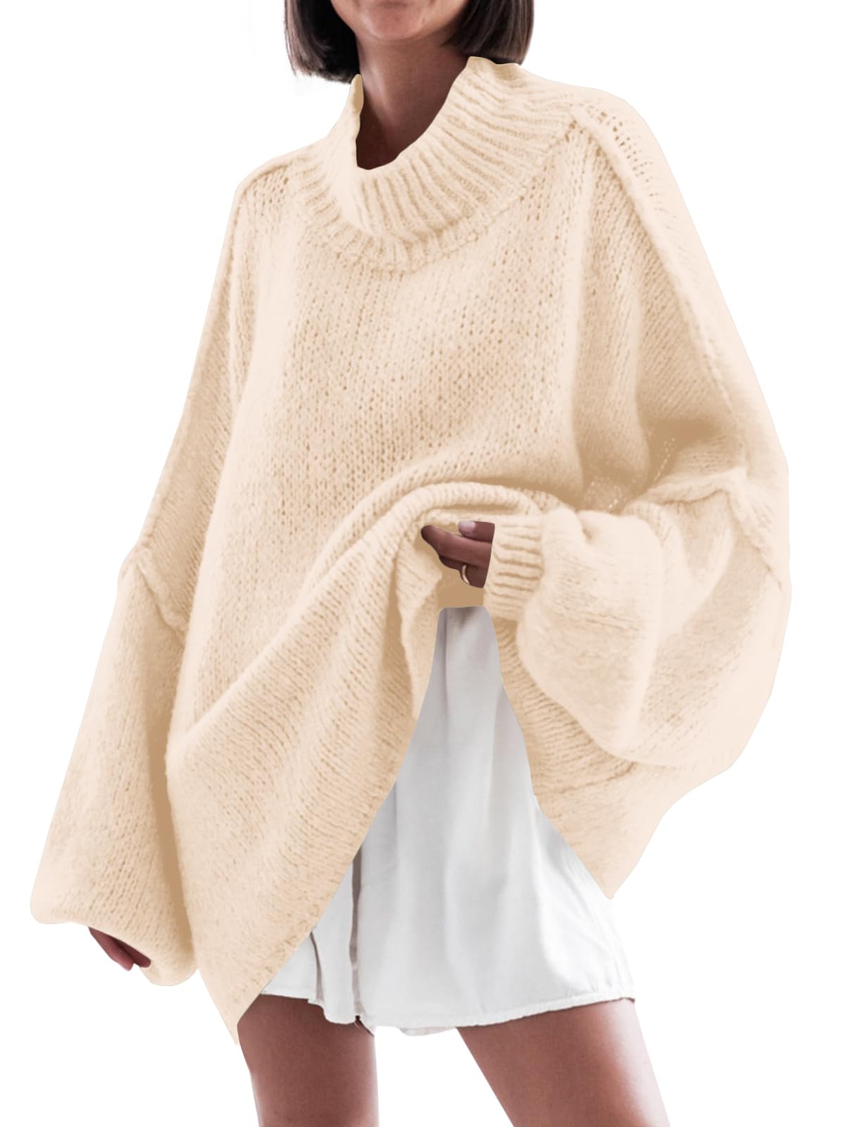 Saodimallsu Womens Oversized Sweaters Mock Neck Batwing Long Sleeve 2026 Fall Trendy Ribbed Knit Casual Tunic Sweater