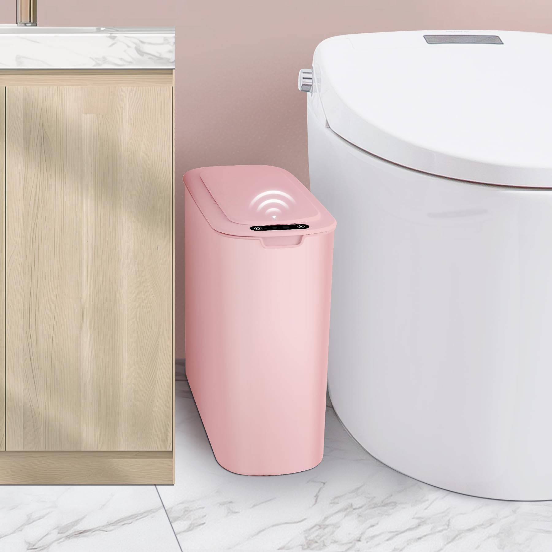 Cesun Automatic Motion Sensor Black Bathroom Trash Can with Lid, 2.6 Gallon Touchless Trash Bin, Smart Plastic Slim Garbage Can Small Wastebasket for Toilet, Office, rv, Bedroom, Living Room