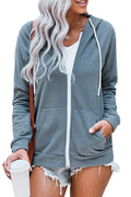 WROLEM Women Casual Full Zip Up Hoodie Comfy Loose Long Sleeve Sweatshirt Solid Color Jacket with Pockets