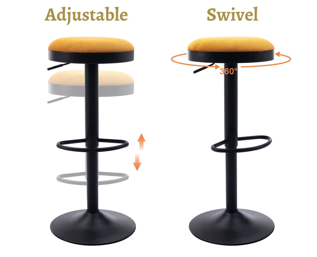 EALSON Modern Swivel Bar Stool Adjustable Counter Height Backless Barstools with Metal Base Leather Upholstered Round Bar Stool Chairs for Kitchen Island/Pub/Breakfast Bar, Beige 1PC