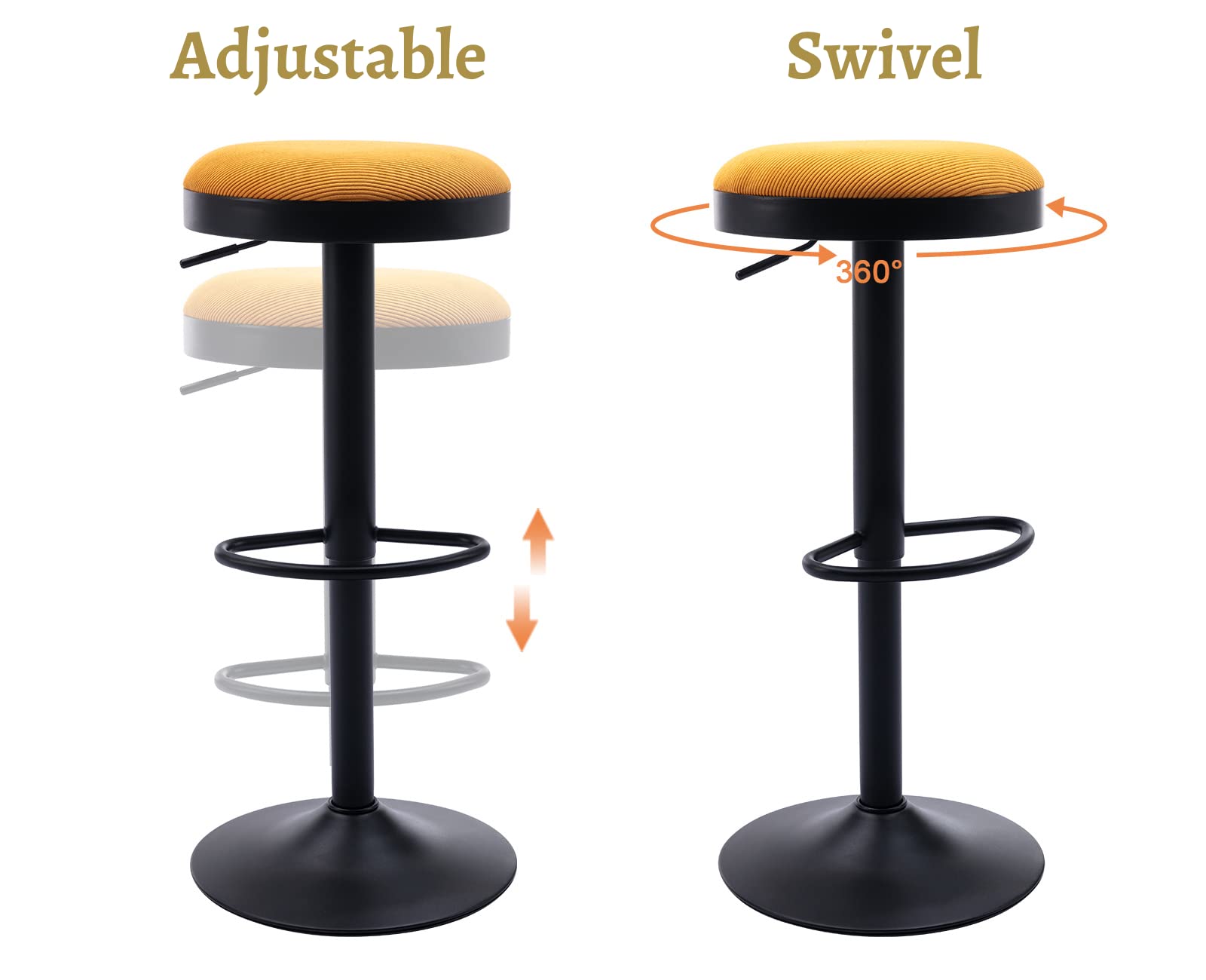 EALSON Modern Swivel Bar Stool Adjustable Counter Height Backless Barstools with Metal Base Leather Upholstered Round Bar Stool Chairs for Kitchen Island/Pub/Breakfast Bar, Beige 1PC