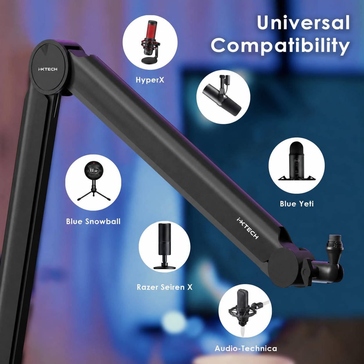 IXTECH Premium Microphone Boom Arm with Desk Mount, 360° Rotatable, Fully Adjustable, for Podcast, Video, Gaming, Radio, Studio, Recording, Sturdy and Universal VALIANT Model