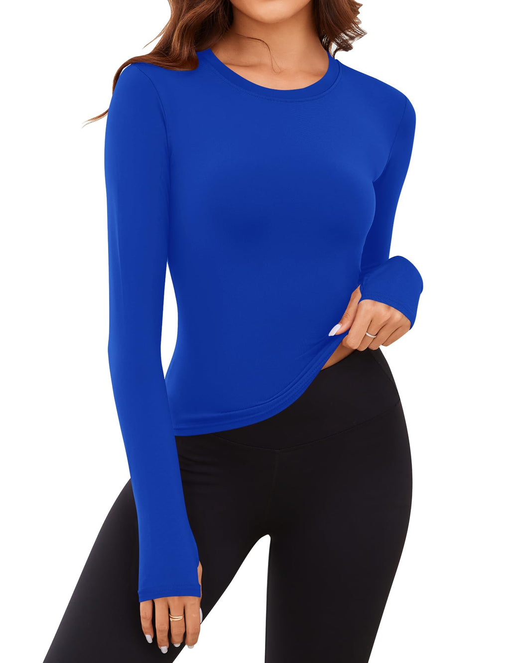 Rapbin Thermal Shirts for Women Long Sleeve Tops Ladies Fleece Undershirt for Winter Cold Weather with Thumb Holes XS-L