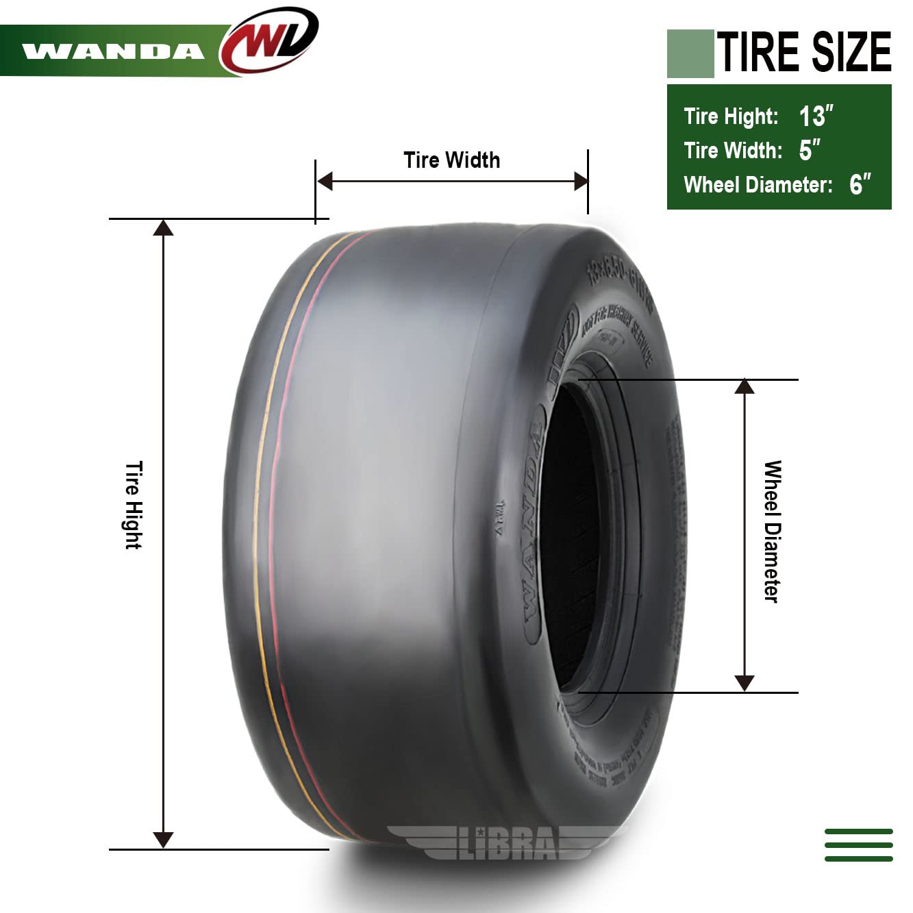 WANDA 11x4-5 Zero Turn Lawn Mower Utility Cart Turf Tire 11x4x5 11x4.00-5/4 Ply - 13204