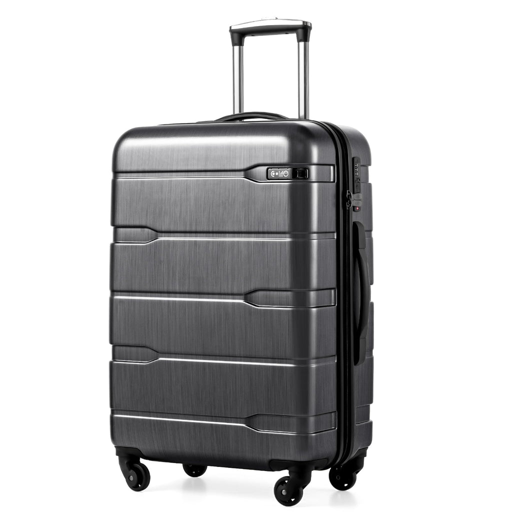 Coolife Carry On Luggage 22x14x9 Airline Approved Hardside PC+ABS Suitcase with TSA Lock, Lightweight Rolling Travel Luggage with Spinner Wheels(Black Brown, 20in)