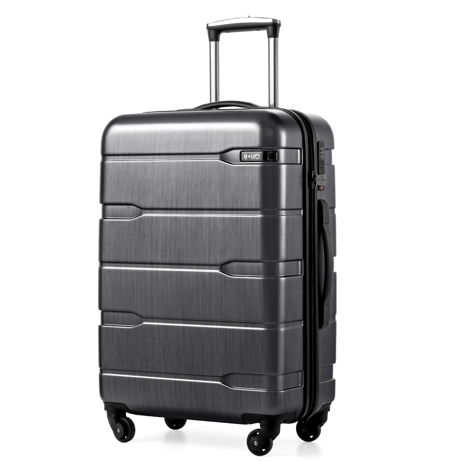 Coolife Carry On Luggage 22x14x9 Airline Approved Hardside PC+ABS Suitcase with TSA Lock, Lightweight Rolling Travel Luggage with Spinner Wheels(Black Brown, 20in)