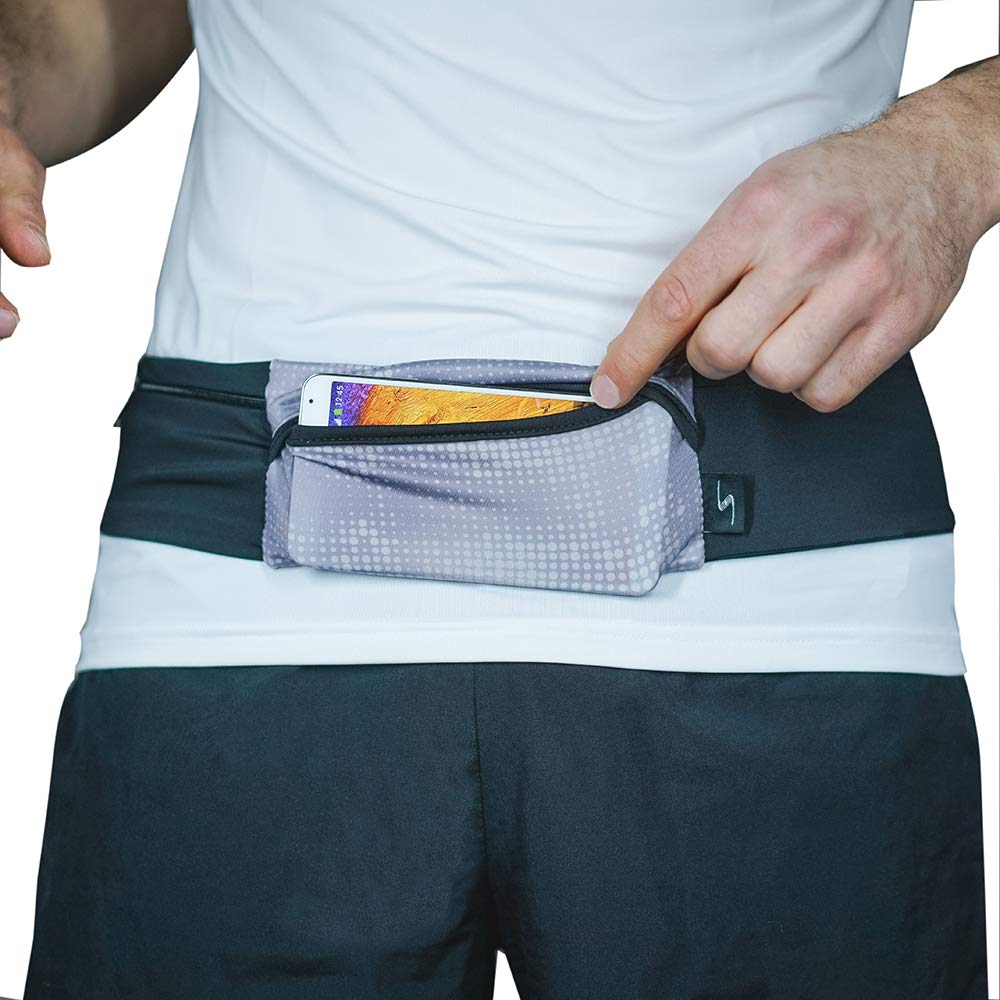 3 Pocket Adjustable Running Belt Waist Pack, Fanny Pack For Working Out With Sweat Resistant Backing, Holds All iPhone Models (Black/Black, X-Small)