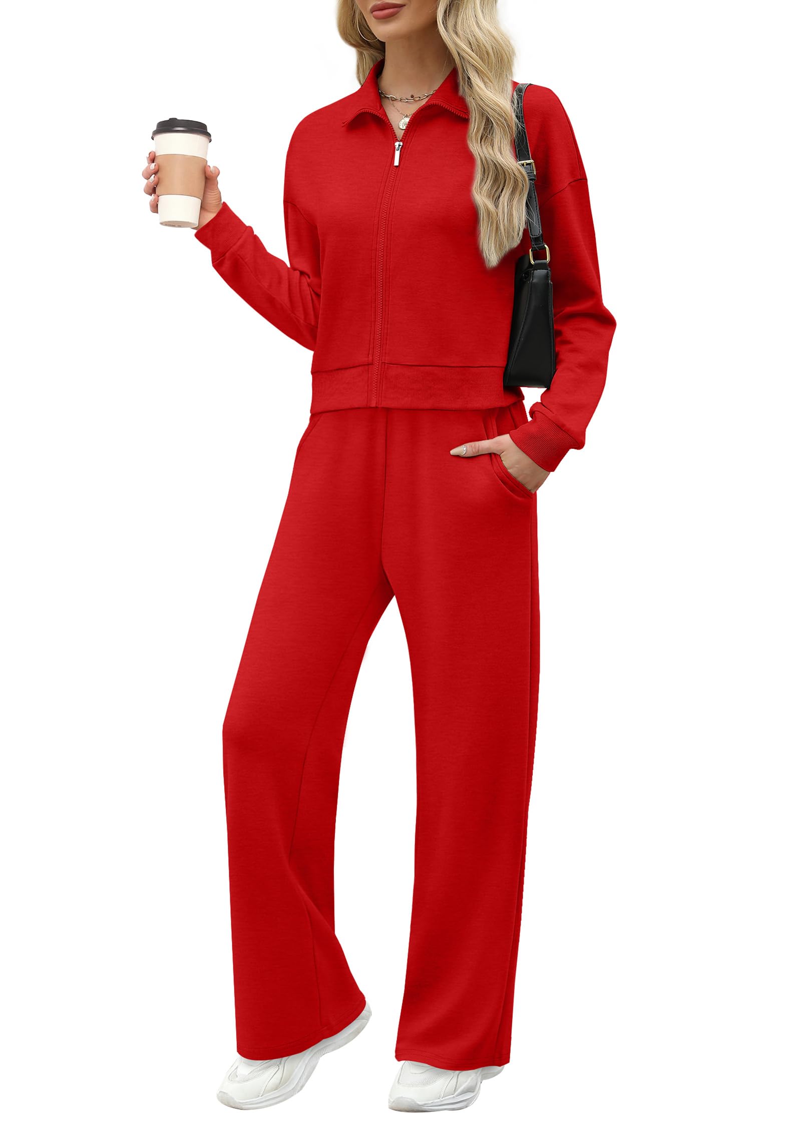 XIEERDUO Lounge Sets for Women 2025 Sweatsuit 2 Piece Outfits Sweatshirt Wide Leg Sweatpant Tracksuit Matching Set