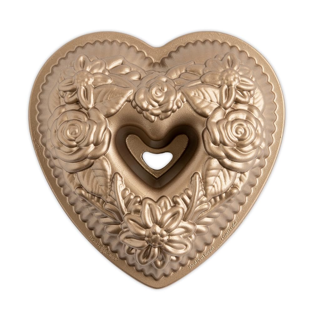 Nordic Ware Wildflower Heart Bundt, 6 Cup, Toffee