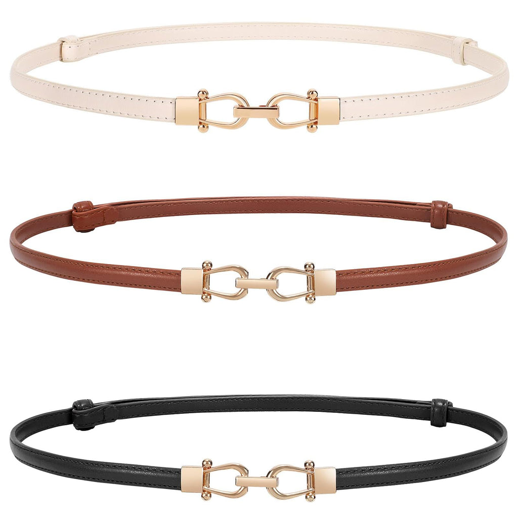 WERFORU Women Classic Leather Belt With Square Gold Silver Buckle For Jeans Pants