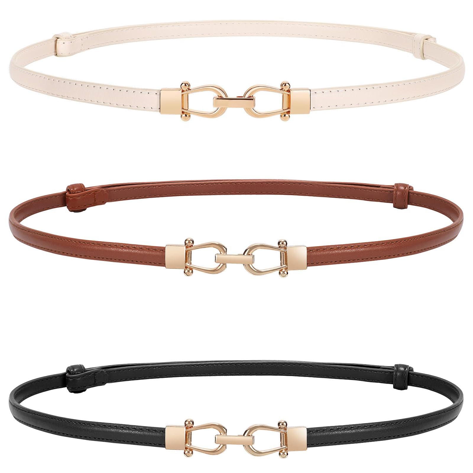 WERFORU Women Classic Leather Belt With Square Gold Silver Buckle For Jeans Pants
