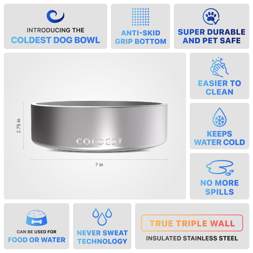 Coldest Dog Bowl - Anti Rust Metal, Non Slip, 3 Layers Insulated Stainless Steel Dog Bowls - Spill Proof & Heavy Duty - Water Bowl for Dogs, Cats & Pets, Dish Washer Safe (21 oz, Mars Red Glitter)