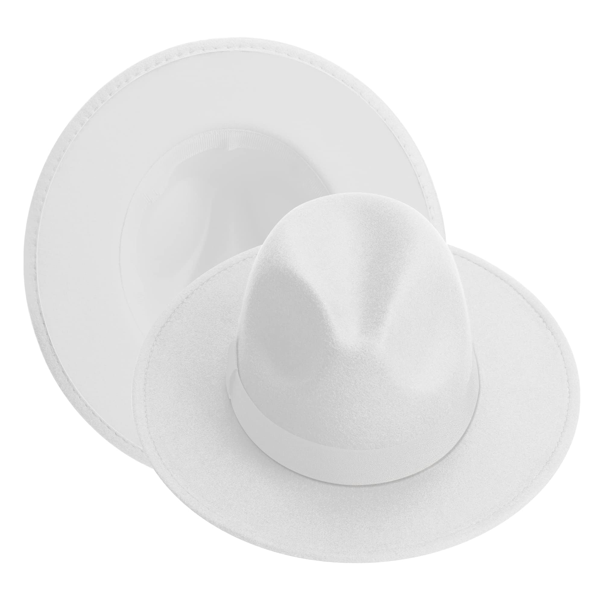 KUJUHA Fedora Hats for Mens/Womens Felt FedoraHats Two Tone Wide Brim Fedora Hats Rancher Hat