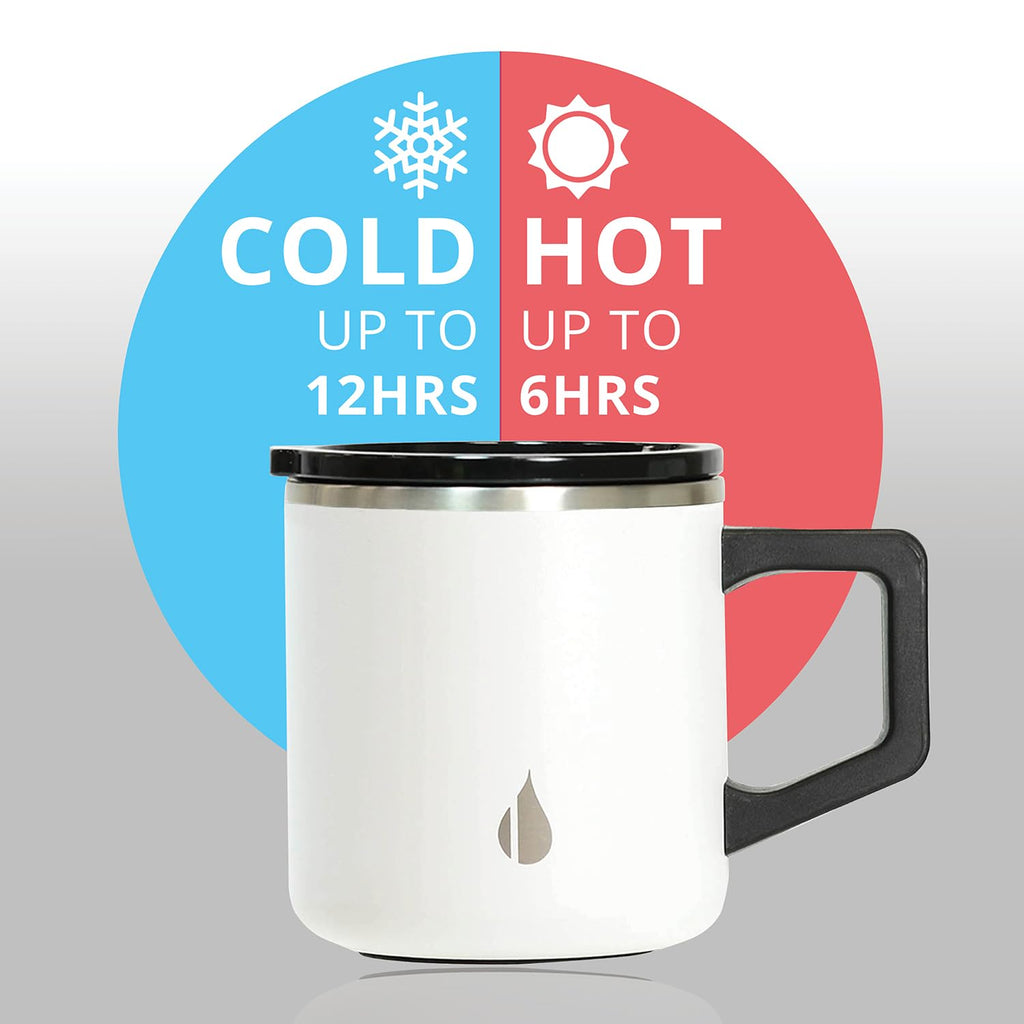 Elemental Insulated Coffee Mug - Triple-Wall Stainless Steel Summit Travel Cup for Hot and Cold Drinks - Thermal Coffee Mug with Lid and Handle for Camping, Office & Travel 12oz - Black