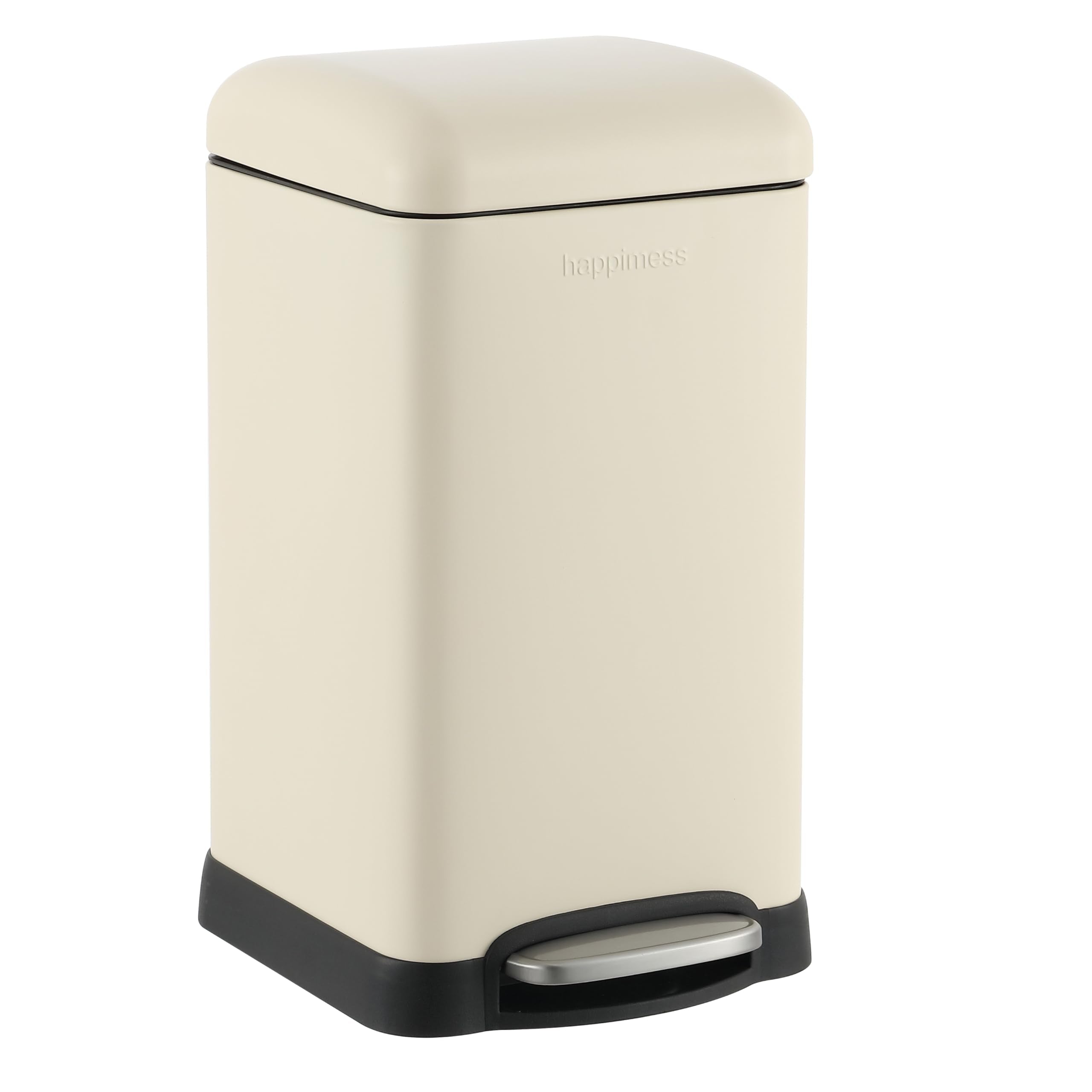 happimess HPM1012B Betty Retro Mini 3.2-Gallon Step-Open Trash Can with Soft-Close Lid, Modern, Minimalistic, Fingerprint Proof for Home, Kitchen, Laundry Room, Office, Bedroom, Bathroom, Black
