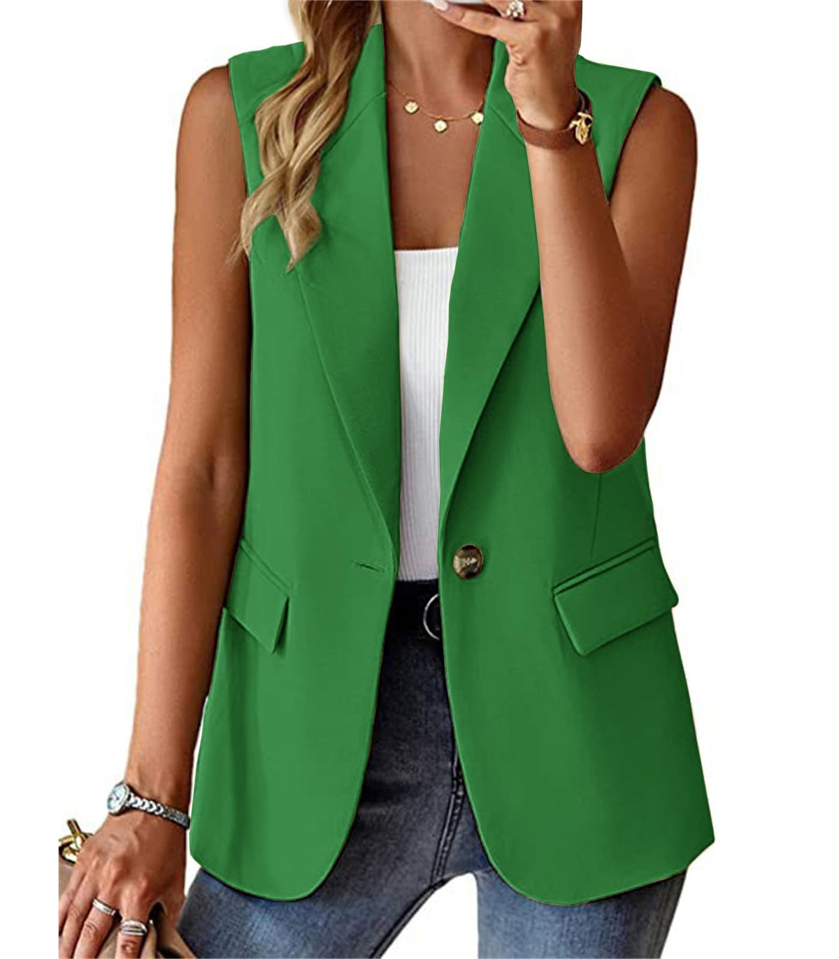 Sleeveless Blazer Vest for Women Summer 2026 Fashion Casual Lightweight Open Front Work Office Blazer Jackets with Pockets