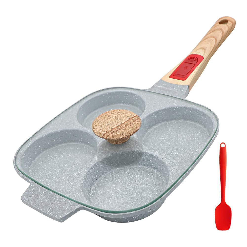 RANX INGST Ceramic Egg Frying Pan, Nonstick 4 Cup Fried Egg Pan with Detachable Handle, Omelette Pan Induction Compatible - Blue