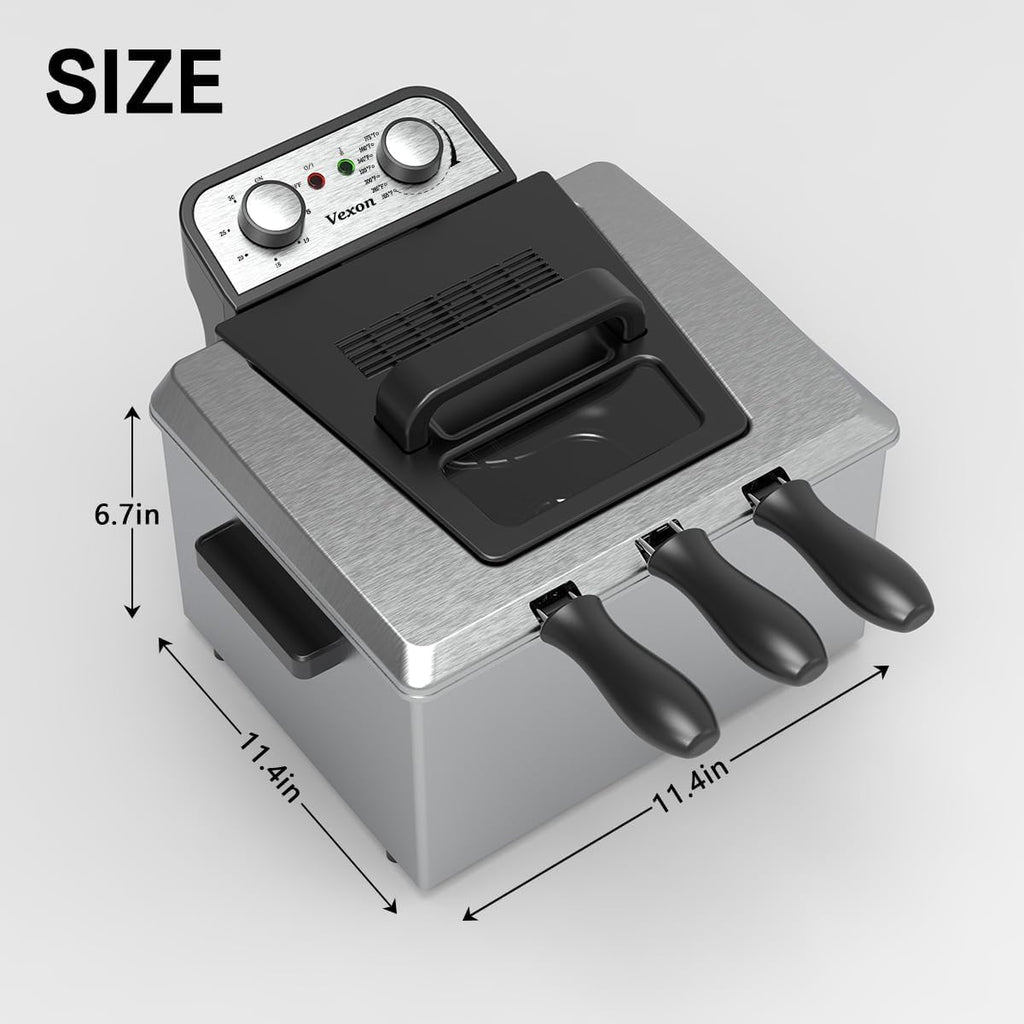 1800W 5 Liters/21 Cups Large Electric Deep Fryer with 3 Frying Baskets, Adjustable Temperature,View Window Lid,Countertop Stainless Steel Body Deep Fryer Pot,Perfect for Kitchen, Fry Fish for Home Use