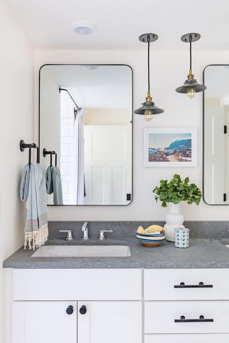 GRACTO 20x30 inch Brushed Nickel Stainless Steel Metal Framed Bathroom Mirror for Wall Mounted Rounded Rectangular Bathroom Vanity Mirror