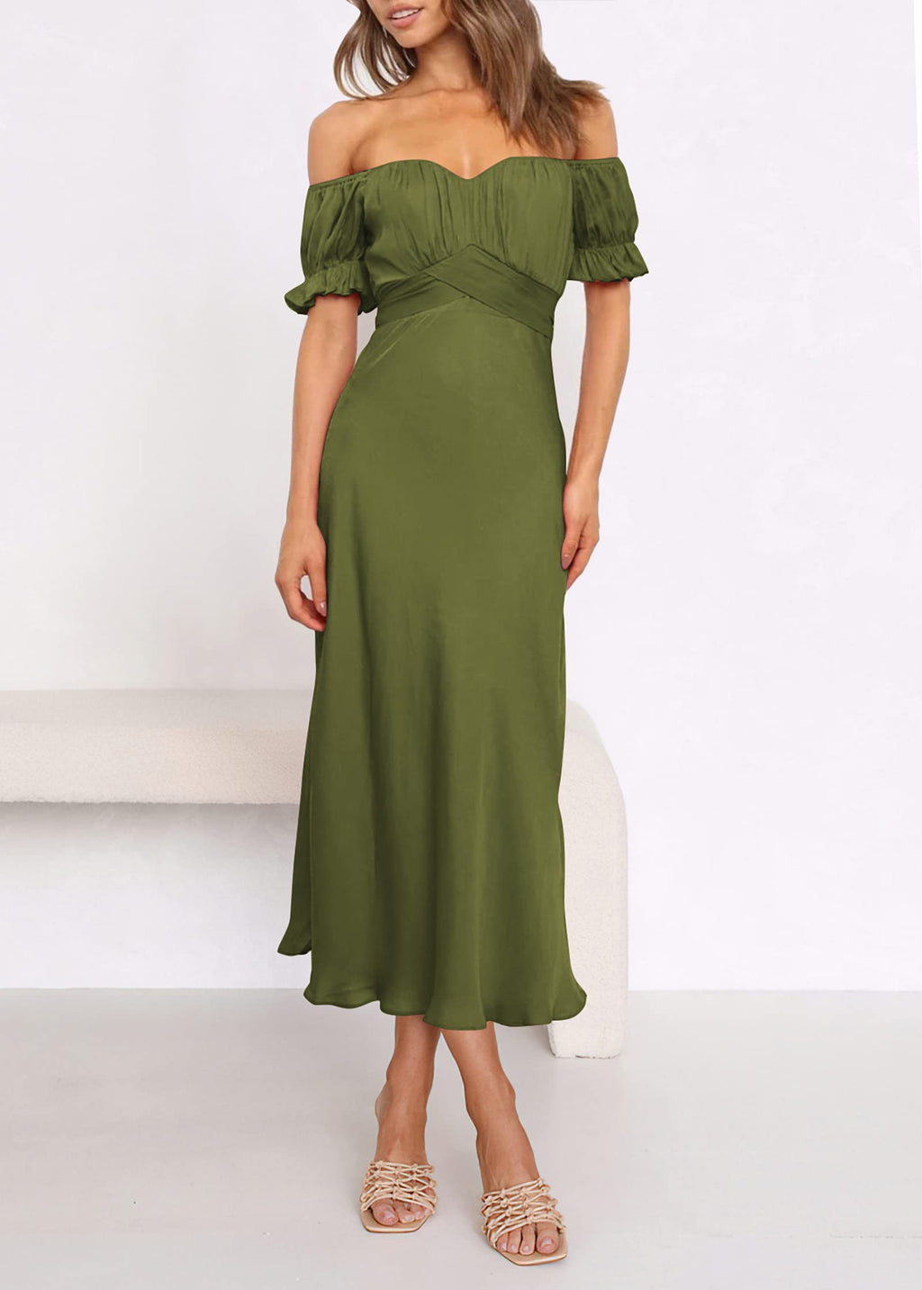 KIRUNDO Women's 2026 Spring Summer Satin Wedding Guest Midi Dress Off The Shoulder Wrap Party Cocktail Formal Prom Dresses