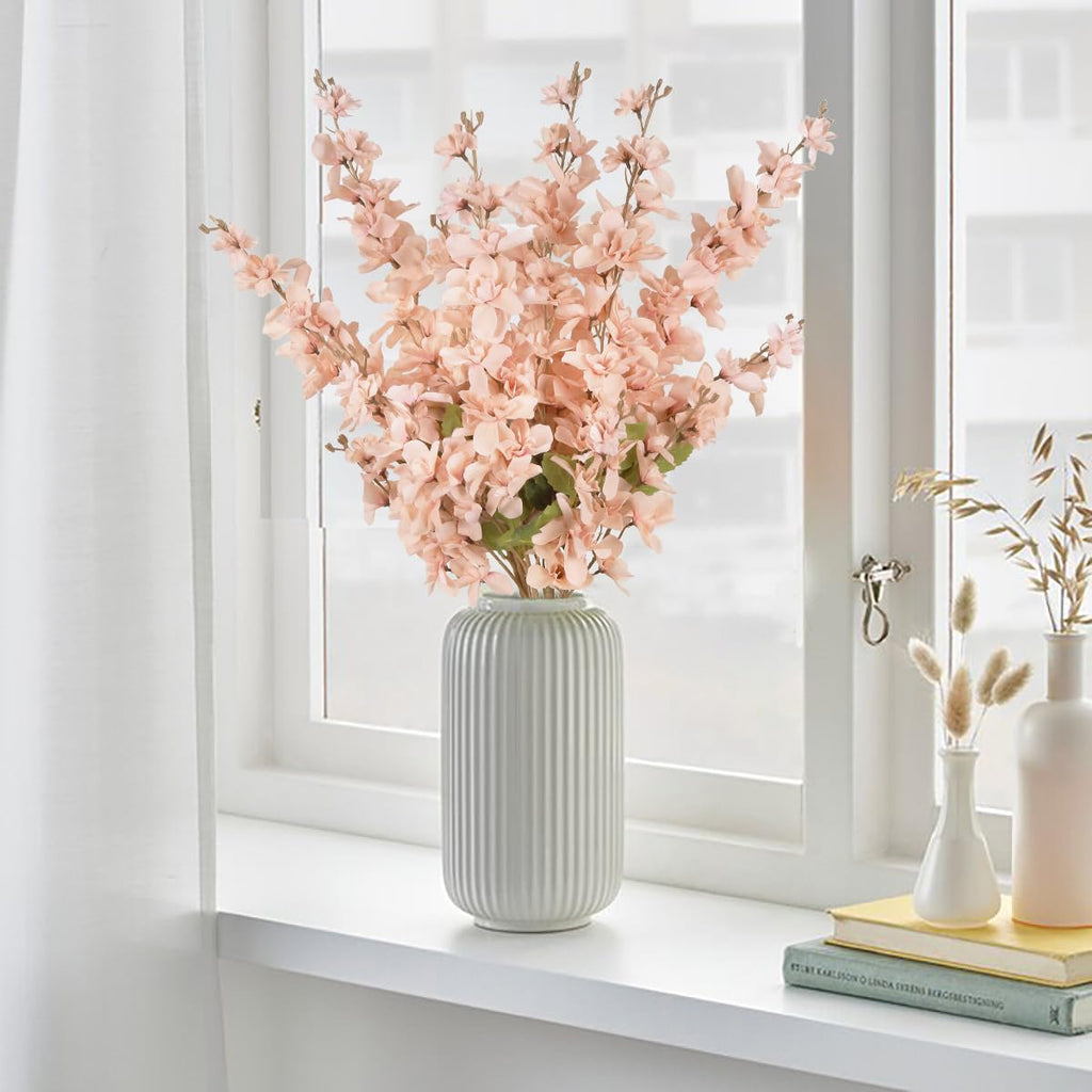6PCS Blue Delphinium Artificial Flower Lifelike Silk Larkspur Flowers Plant 35.43" Long Stem Blossoms Fake Flowers for Tall Vase Floral Arrangements Home Table Wedding Decor(Blue)