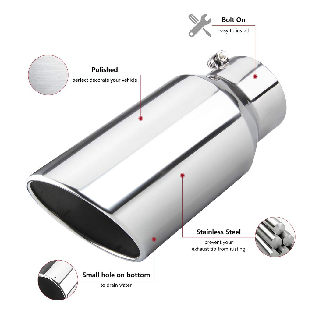 LCGP 5" Inlet Exhaust Tip, 6" Outlet 15" Long Bolt On Stainless Steel Diesel Exhaust Tailpipe Black