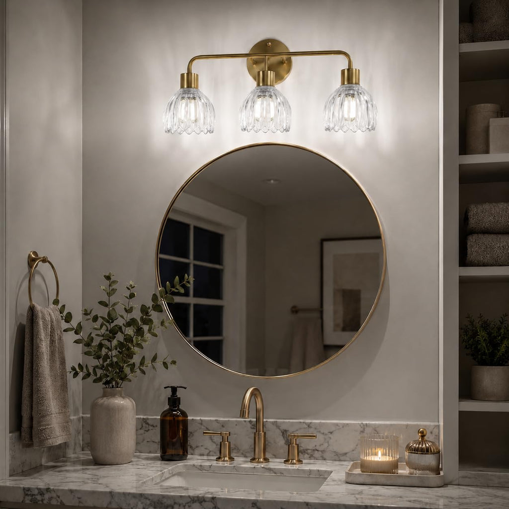 1-Light Gold Brass Bathroom Light Fixture,Wall Sconces set of 2,Brushed Gold Vanlity Light Over Mirror,Bathroom Vanity Light with White Tulip Glass Flower Shade,E26 Socket(Bulbs Not Included)