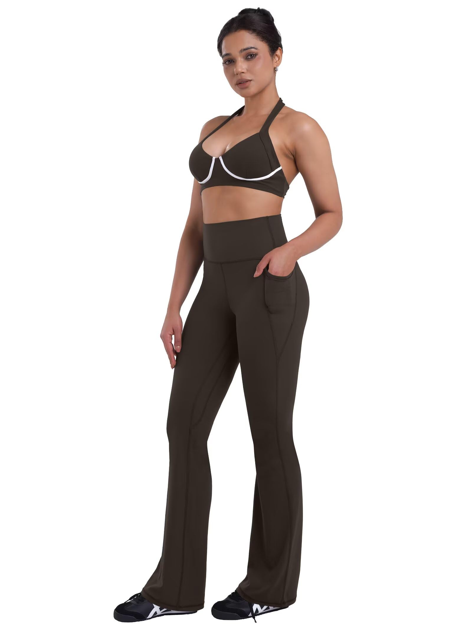 Sunzel Women Mini Flare Leggings with Pockets Breathable Bootcut Yoga Pants | Mini Flare, Buttery Soft, High Stretchy, High Waisted Tummy Control, Gym Clothes, Workout Casual Dance