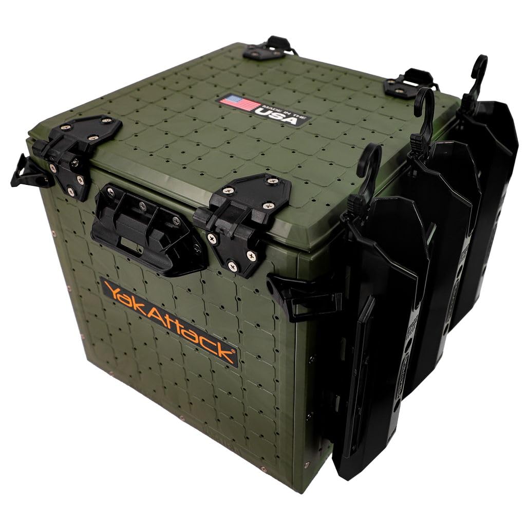 YakAttack BlackPak Pro 13" x 13" Fishing Crate with 3 Rod Holders - Battleship Grey | Compact Tackle Storage Box & Gear Organizer for Kayaks | Lightweight, Durable & Customizable Marine Accessory