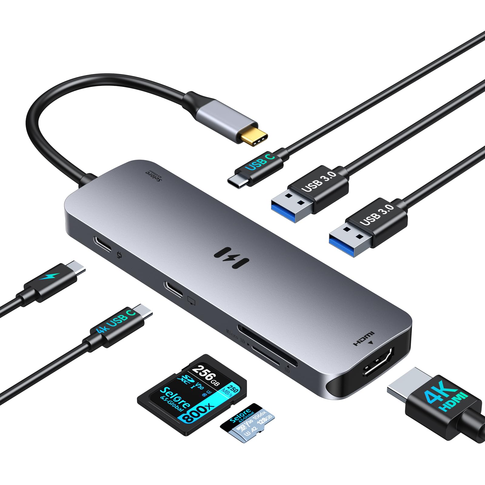 10Gbps USB C Hub with 4K@60Hz Video Display, Selore 5 Ports USB-C Splitter, C Port Data Transfer, 100W PD-in Charging, Dongle Multiport Adapter for MacBook Pro, iPad, Dell, HP, and More