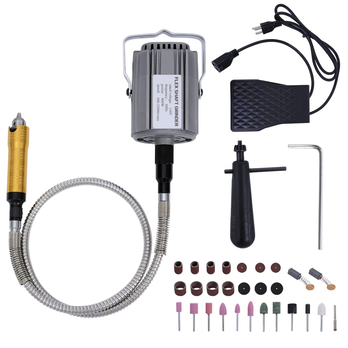 380W Flex Shaft Rotary Tool with Stepless Speed Foot Pedal, Multi-Function Metal Hanging Grinder Carver Kit - Ideal for Carving, Buffing, Drilling, Polishing, Sanding, Cutting- Includes DIY Accessorie