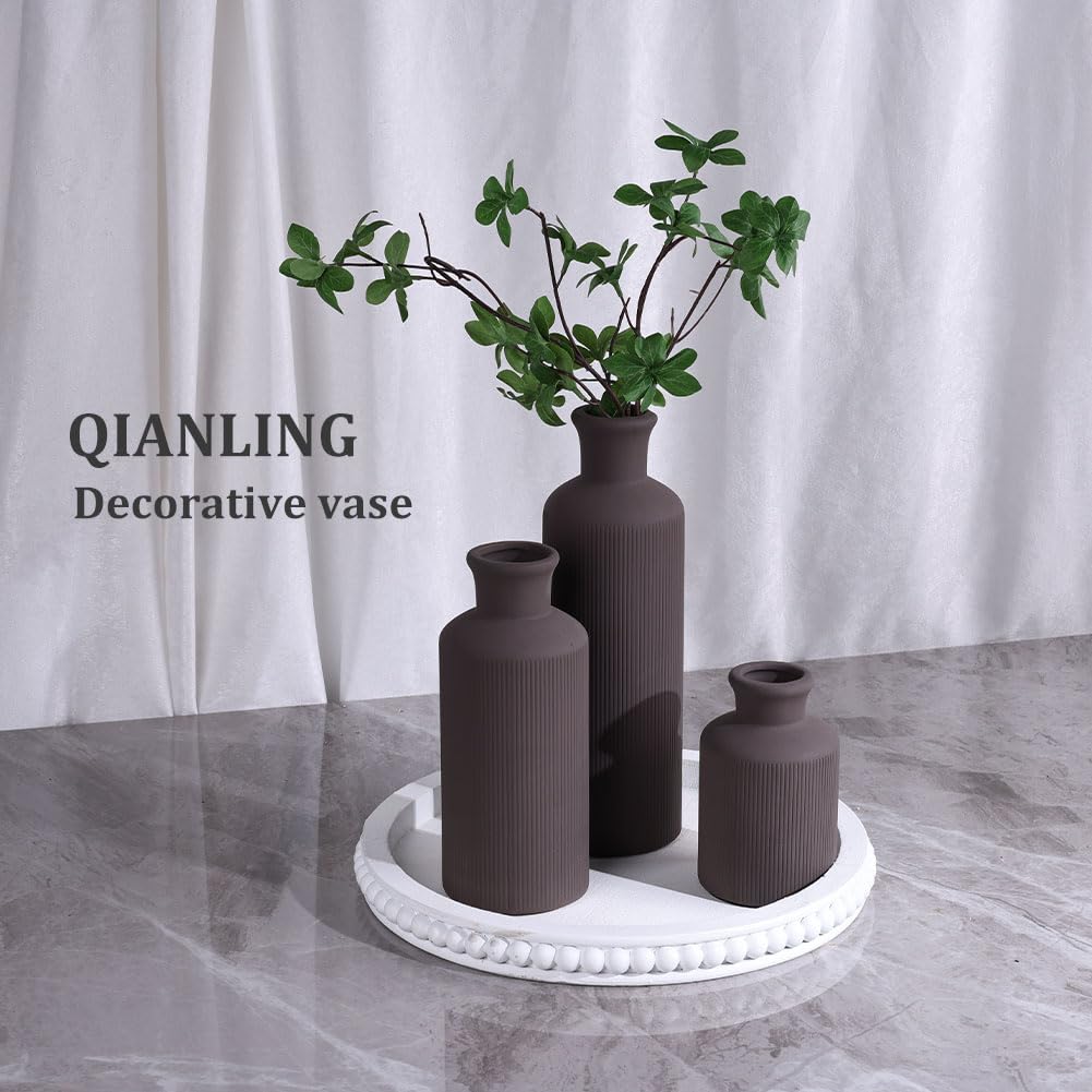 Ceramic Vase Set - 3 Ceramic Small Vases, Farmhouse Country Flower Vase Home Decor, Living Room Decoration, Table Decoration, Fireplace Decor, and Entrance Decorations Centerpieces