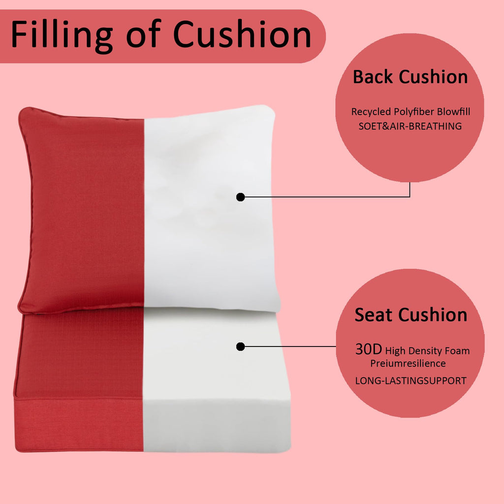 COZYVIDA 5.1" Thick Outdoor Patio Cushions Set of 2, 22"x24"x5.1" Seat, C0 Water-Resistant Breathable Fabric, UV-Resistant 1000+ Hrs, 35D Foam with Recycled Fiber Fill,Beige