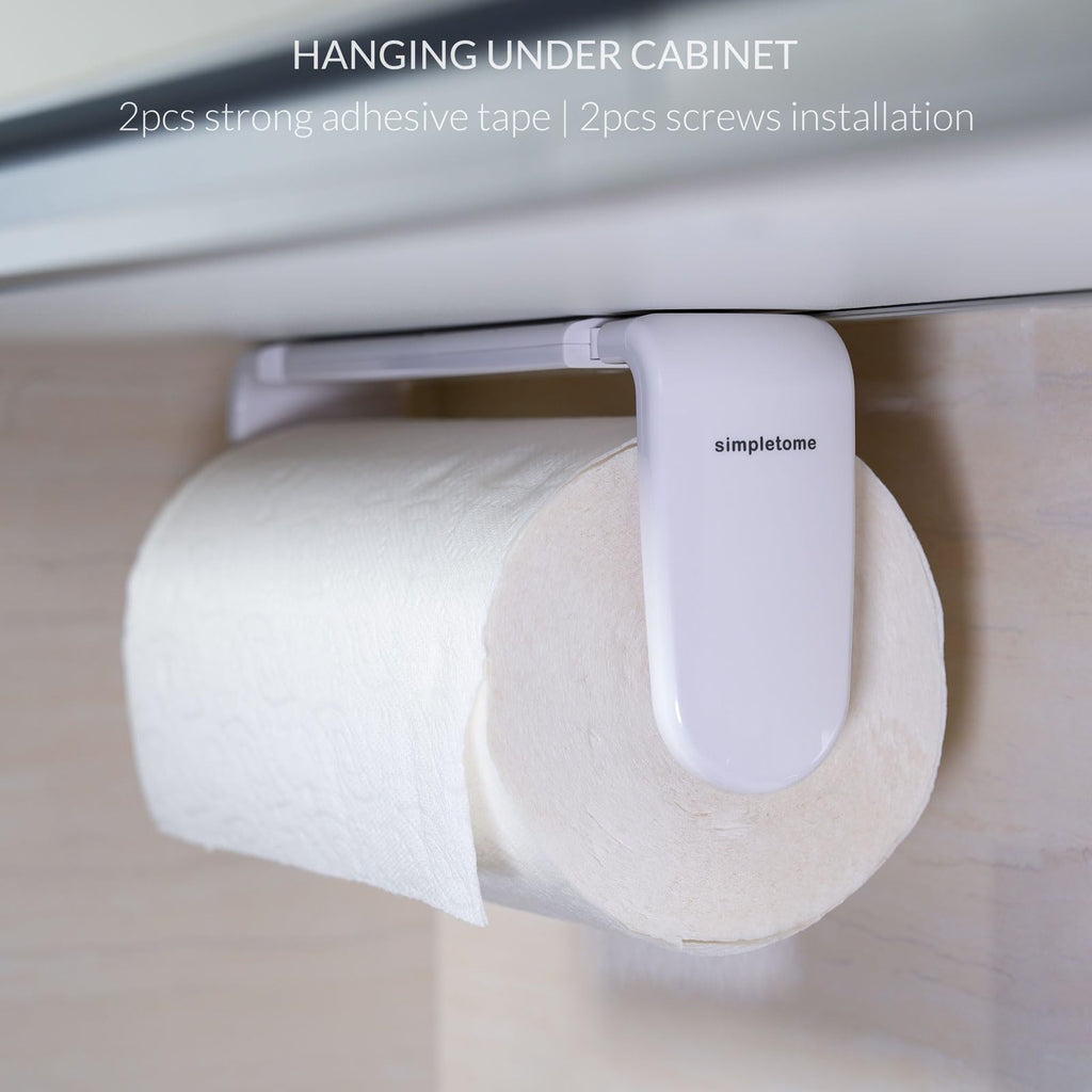 simpletome Paper Towel Holder ONE Hand Tear Adaptive Tension Arm Adjustable Length 9.4-11inch/24-28cm (Black) | adaptive adjustable tension arm | tear one/more sheets at one time | adhesive or drilling | abs plastic | easy to replace
