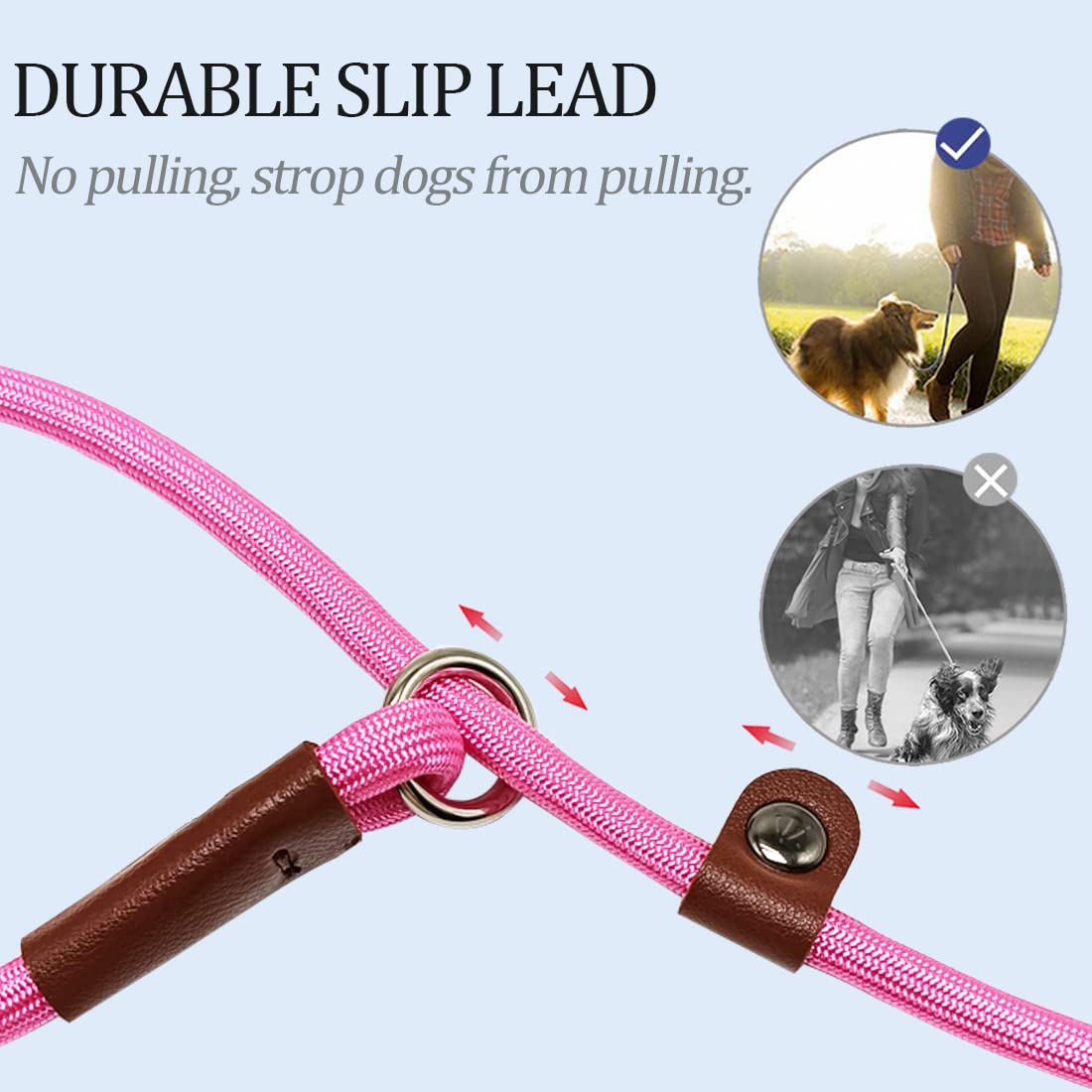 MayPaw Slip Lead Control Leash for Dogs No Pull, 13+ Colors Classic Dog Lead 7 FT Pet Slip Leash, 1/4” Rope Leashes for Small Medium Animals (7ft*1/4", Black)