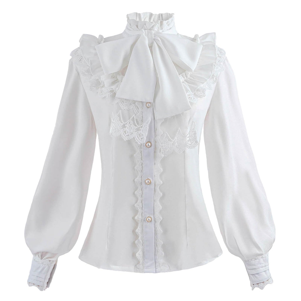 Nuoqi Victorian Blouse Womens Gothic Shirt Vintage Long Sleeve Lotus Ruffle Tops