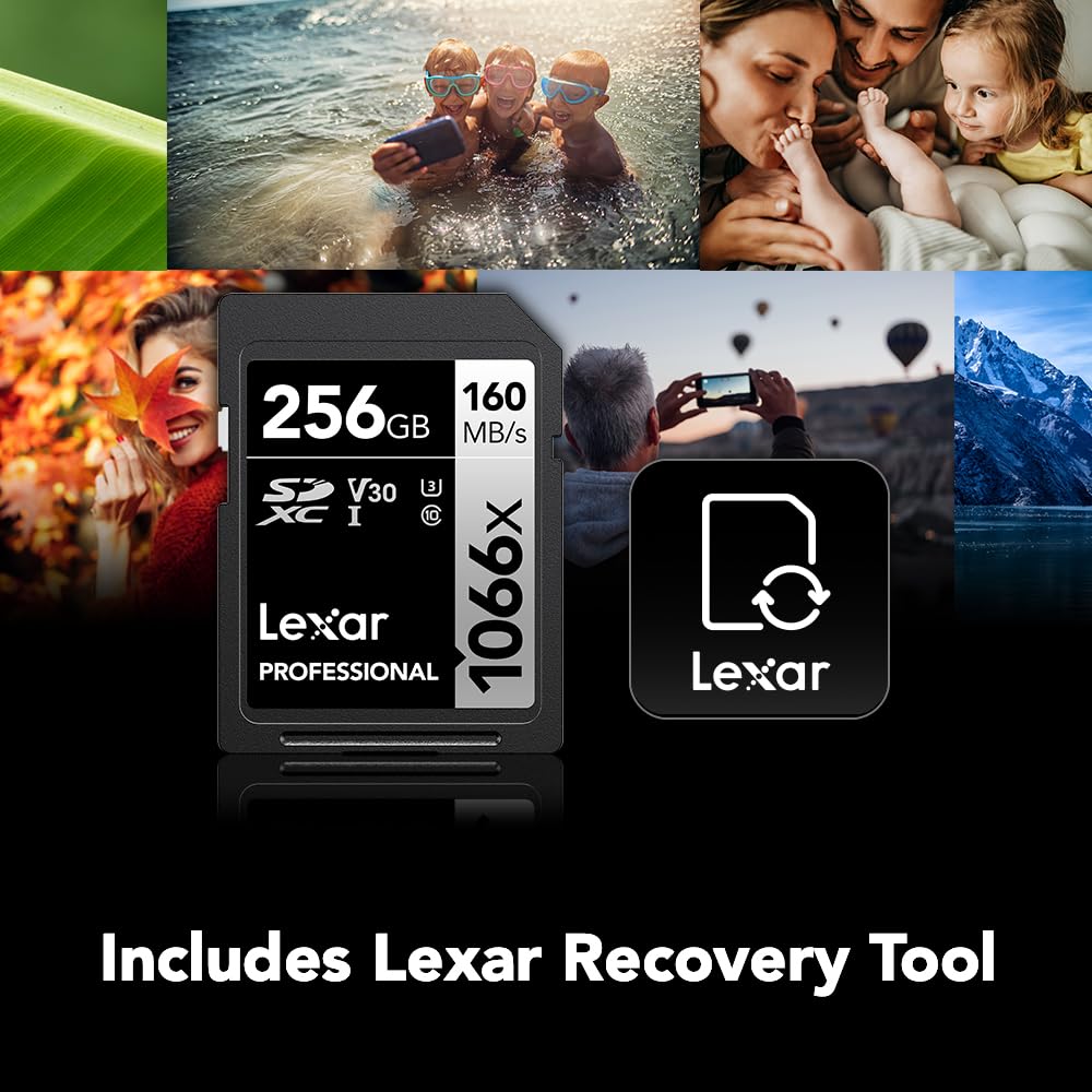 Lexar 256GB Professional 1066x SD Card, UHS-I, C10, U3, V30, Full HD, 4K, Up To 160MB/s Read SDXC Memory Card, for DSLR & Mirrorless Cameras (LSD1066256G-BNNNU)