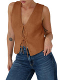 Yousify Womens Sweater Vests Tie Front Knit Vest Summer Ribbed Tank Tops Y2k Cute Vests Fashion Casual Sleeveless Tops