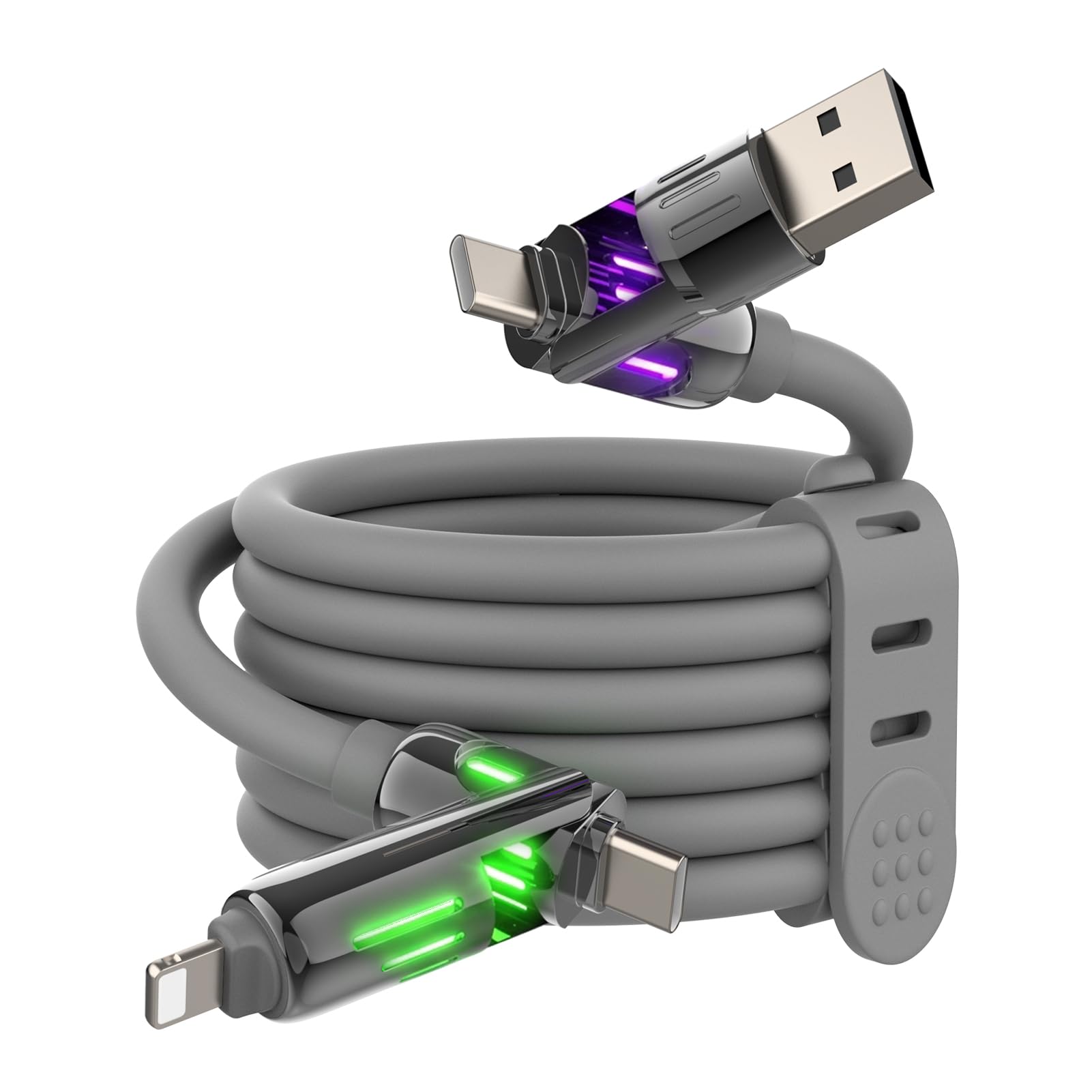 MFish 4-in-1 USB Charging Cable with Carrying Case, 240W Fast Charger Cord, USB-A & Dual USB-C to USB-C/Lightning, for iPhone 17/16/15/14, iPad, MacBook & More(Black, 3.3FT)