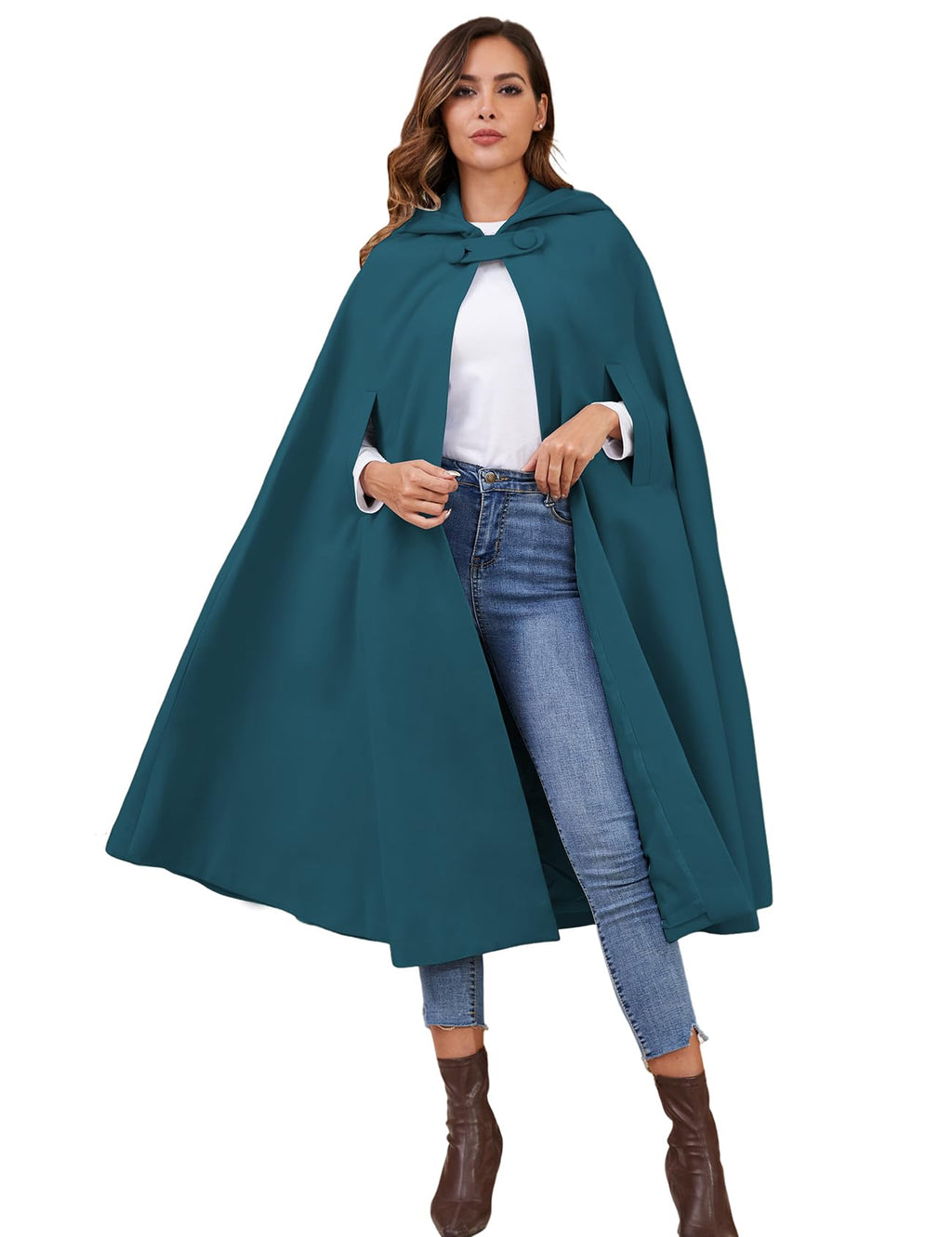 Gihuo Cape Poncho Women's Hooded Maxi Cloak Coat Winter Warm Long Cloak Cosplay Costumes Outerwear