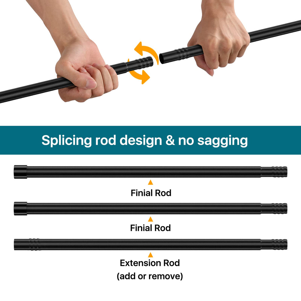 Curtain Rods for Windows, Single Adjustable 32 to 48 inch Curtain Rod Set with Brackets, 5/8 inch Diameter Metal Drapery Rod for Bedroom, Kitchen, Heavy Duty, Black
