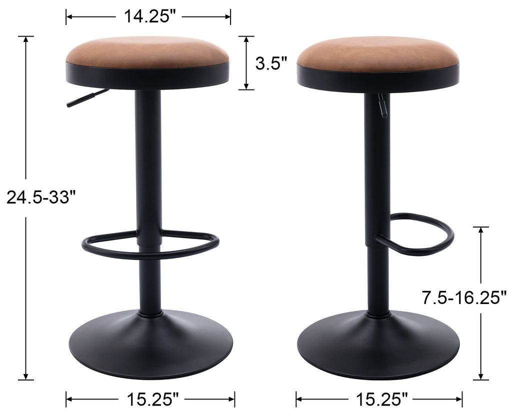 EALSON Modern Swivel Bar Stool Adjustable Counter Height Backless Barstools with Metal Base Leather Upholstered Round Bar Stool Chairs for Kitchen Island/Pub/Breakfast Bar, Beige 1PC