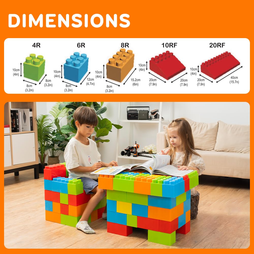 PLATPORTS 48-Piece Jumbo Big Building Blocks – Giant XL Large Plastic Blocks for Kids Ages 2–8, Indoor & Outdoor Construction Play Set