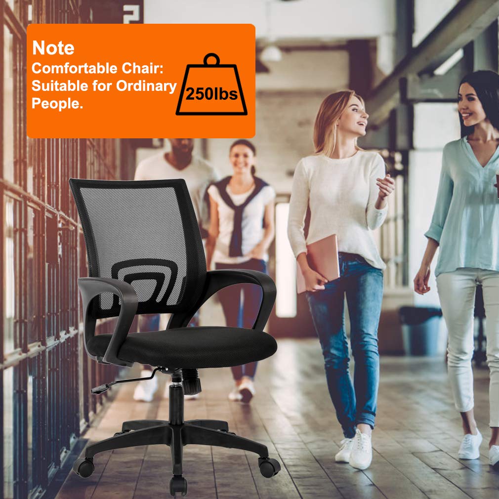 BestOffice Home Office Chair Ergonomic Desk Chair Mesh Computer Chair with Lumbar Support Armrest Executive Rolling Swivel Adjustable Mid Back Task Chair for Women Adults, Black (Black)
