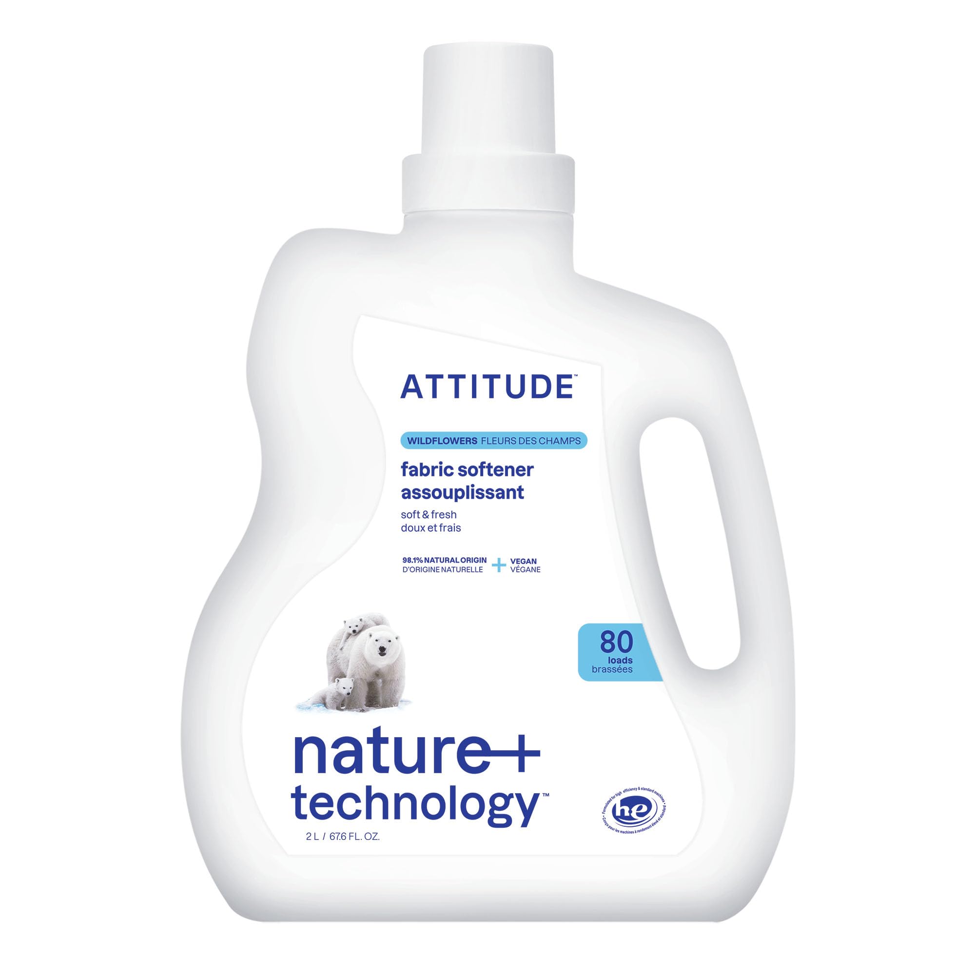 ATTITUDE Liquid Fabric Softener, Plant-Based & Vegan, HE Compatible, Naturally Derived, Citrus Zest Scent, 80 Loads, 67.6 Fl Oz
