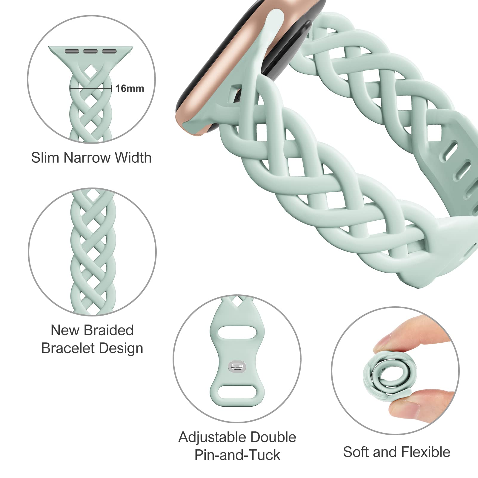 Slim Silicone Bands Compatible with Apple Watch Band 40mm 38mm 41mm 44mm 45mm 46mm 49mm 42mm Women Floral Breathable Braided Lace Thin Sport Strap Replacement Wristbands iWatch SE Series 11 10 9 8 7 6 5 4 3 ultra 2